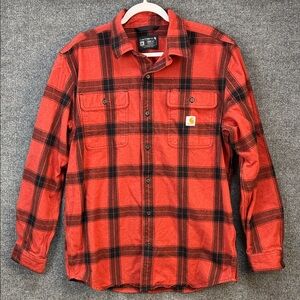 Carhartt Orange and Black Plaid Button Down Long Sleeve Shirt Men’s Medium